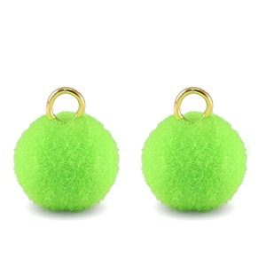 Pendentifs pompon avec anneau 10mm Dor&eacute;-vert n&eacute;on