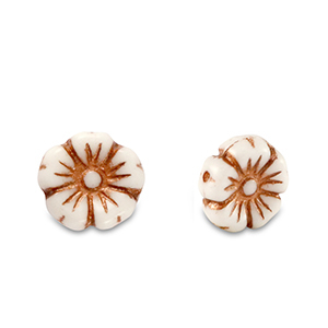 Perles tch&egrave;ques fleur 7mm Marron cuivre m&eacute;tallis&eacute;-blanc