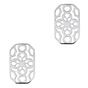 Breloques en acier Inox connecteur octogone fleur Argent&eacute;