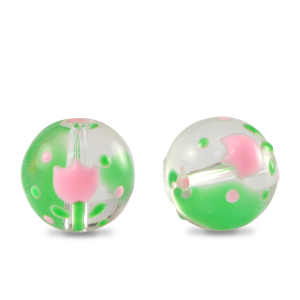Perles en verre peintes &agrave; la main fleur Transparent-rose vert