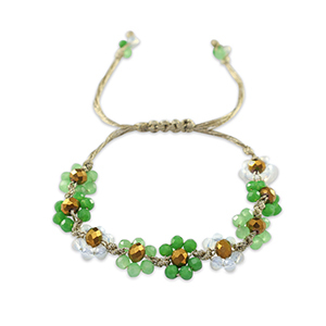 Bracelet perles &agrave; facettes fleur Vert multicolore-blanc transparent