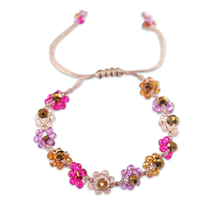 Cha&icirc;nes de cheville perles &agrave; facettes fleur Multicolore-marron topaze