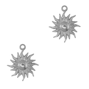 Breloques en acier Inox soleil Argent&eacute; antique