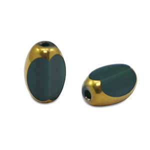 Perles en verre ovale &agrave; facettes Vert fonc&eacute;-dor&eacute;