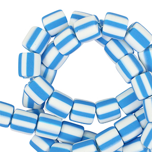 Perles en polym&egrave;re 6mm Blanc-bleu azur