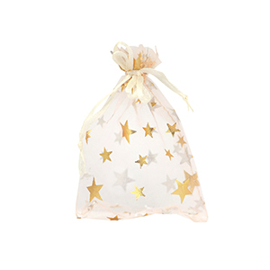 Sachet &agrave; bijoux en organza 7x9cm &eacute;toile Abricot-dor&eacute;