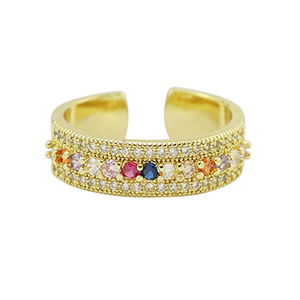 M&eacute;tal TQ laiton bague zirconium Dor&eacute;-multicolore
