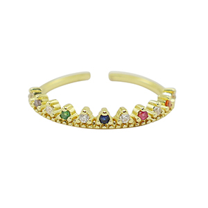 M&eacute;tal TQ laiton bague zirconium Dor&eacute;-multicolore
