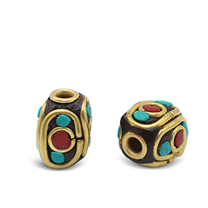 Perles boh&egrave;mes Turquoise-rouge dor&eacute; antique