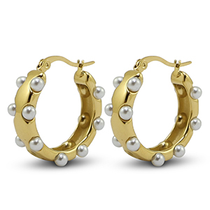 Boucles d'oreilles en acier Inox imitations perles Dor&eacute;