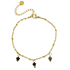 Bracelets en acier Inox &eacute;toile Dor&eacute;-noir