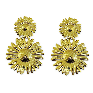 Boucles d'oreilles puces en acier Inox fleur Dor&eacute;