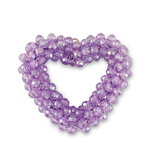 Boucles pendentifs facett&eacute;es coeur Violet