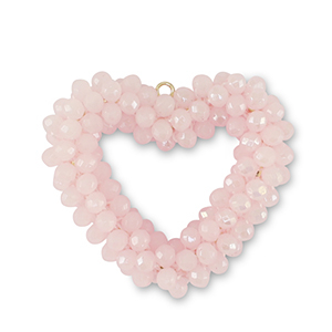 Boucles pendentifs facett&eacute;es coeur Rose clair