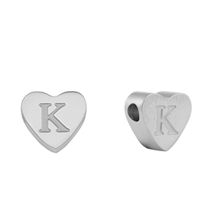 Perles en acier Inox coeur lettre K Argent&eacute;