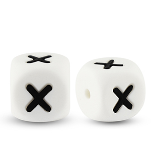 Perles lettres en silicone X Blanc-noir