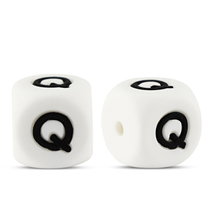 Perles lettres en silicone Q Blanc-noir