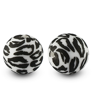Perles en silicone 15mm l&eacute;opard Blanc-noir