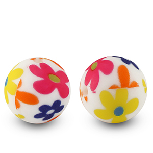 Perles en silicone 15mm fleur Multicolore
