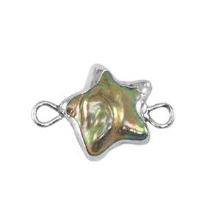 Perles d'eau douce connecteur &eacute;toile Argent&eacute;-Vert oc&eacute;an