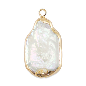 BQ Perles d'eau douce breloque rectangle Dor&eacute;-Blanc naturel