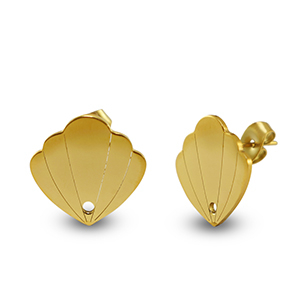 Boucles d'oreilles en acier Inox coquille Dor&eacute;