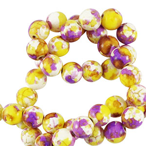 Perles en c&eacute;ramique 8mm Blanc-jaune violet