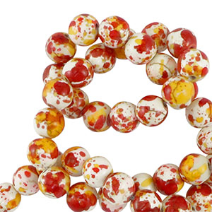Perles en c&eacute;ramique 6mm Blanc-orange rouge