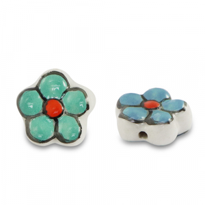 Perles en c&eacute;ramique fleur Vert-bleu-rouge