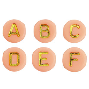 Perles lettres acryliques m&eacute;lang&eacute;es Rose p&ecirc;che clair-dor&eacute;