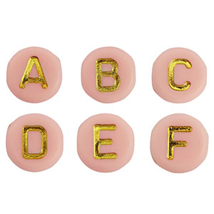 Perles lettres acryliques m&eacute;lang&eacute;es Rose b&eacute;b&eacute;-dor&eacute;