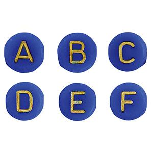 Perles lettres acryliques m&eacute;lang&eacute;es Bleu cobalt-dor&eacute;