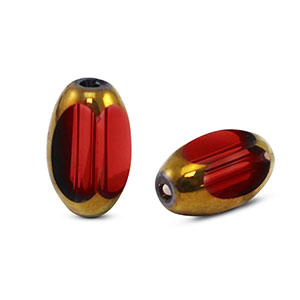 Perles en verre ovale &agrave; facettes Rouge marron transparent-dor&eacute;