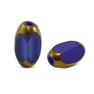 Perles en verre ovale &agrave; facettes Bleu royal-dor&eacute;
