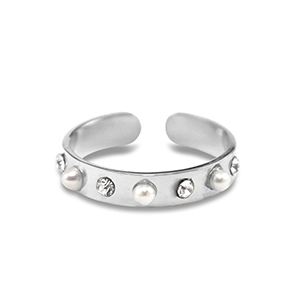 Bagues en acier Inox perles Argent&eacute;
