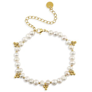 Bracelets en acier inox perles Dor&eacute;