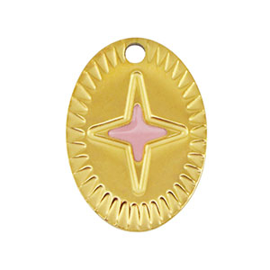 Breloques en acier Inox ovale &eacute;toile Dor&eacute;-rose
