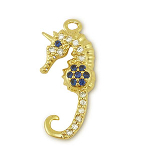 M&eacute;tal TQ laiton breloques hippocampe Dor&eacute;-bleu