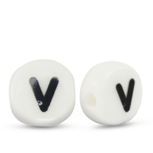 Perles lettres en c&eacute;ramique V Blanc-noir