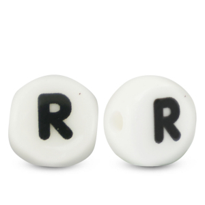 Perles lettres en c&eacute;ramique R Blanc-noir