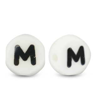Perles lettres en c&eacute;ramique M Blanc-noir