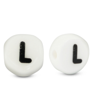 Perles lettres en c&eacute;ramique L Blanc-noir