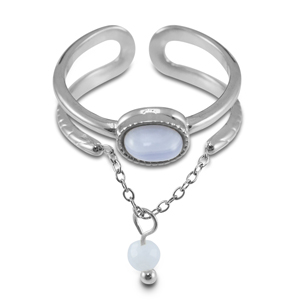 Bagues en acier Inox avec pierre naturelle Argent&eacute;-violet lilas-blanc