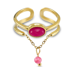 Bagues en acier Inox avec pierre naturelle Dor&eacute;-rose magenta