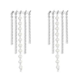 Boucles d'oreilles / puces en acier Inox avec imitations perles Argent&eacute;