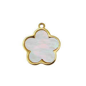 Breloque en acier Inox coquille fleur Dor&eacute;-blanc (couleur naturelle)