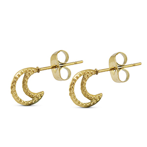 Boucles d'oreilles / puces d&rsquo;oreilles en acier Inox lune Dor&eacute;