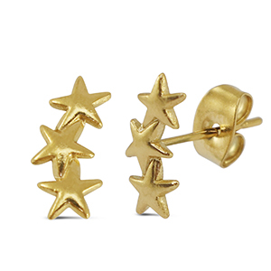 Boucles d'oreilles / puces d&rsquo;oreilles en acier Inox &eacute;toile Dor&eacute;