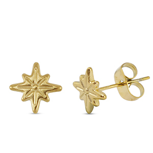 Boucles d'oreilles / puces d&rsquo;oreilles en acier Inox &eacute;toile Dor&eacute;