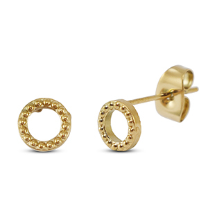 Boucles d'oreilles / puces d&rsquo;oreilles en acier Inox rond Dor&eacute;